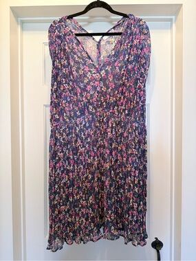 Mango Floral Midi Dress in Navy with Pink Flowers